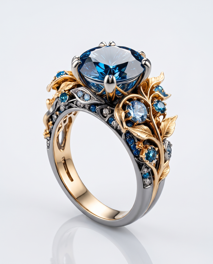 Exotic Flower Ring with Blue Crystal