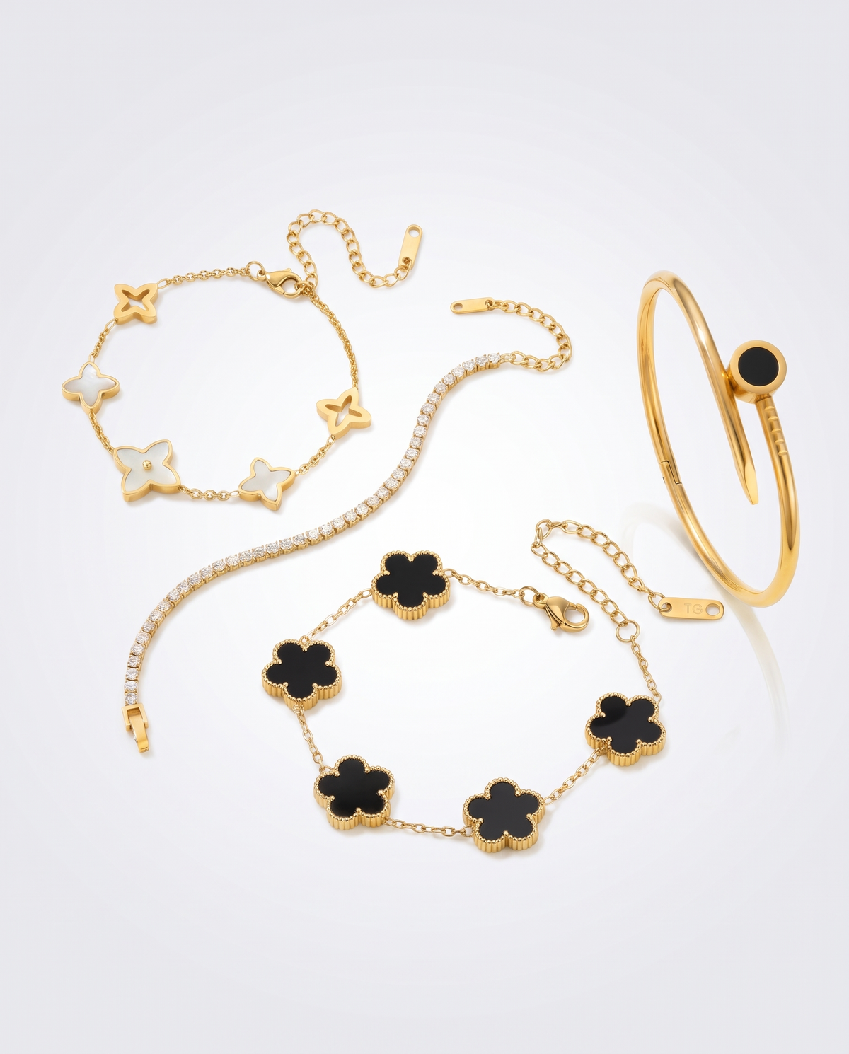 Clover & Tennis Bracelet Stack