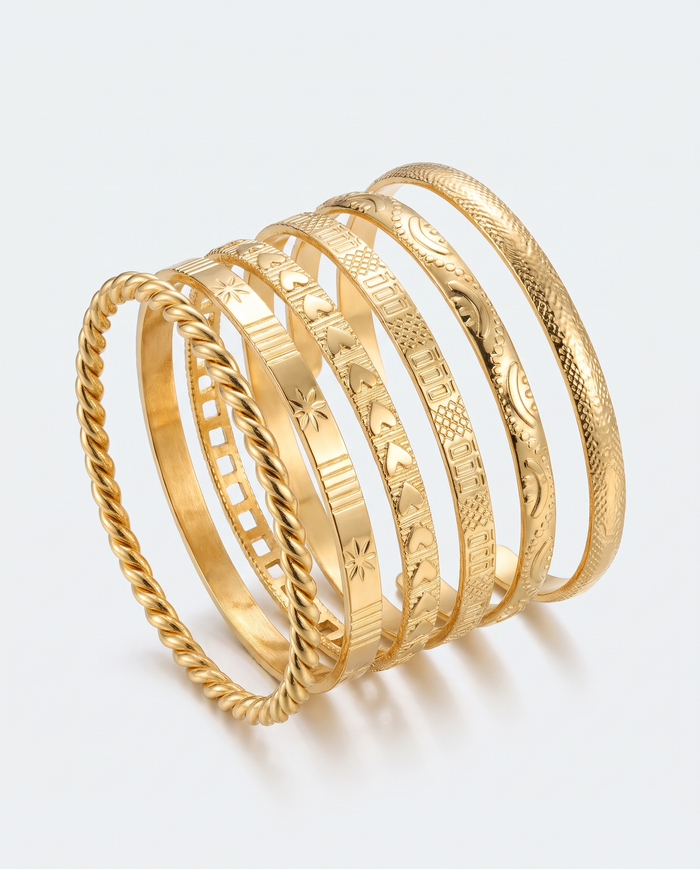 Gold Open Bangle Resort Bracelet Set