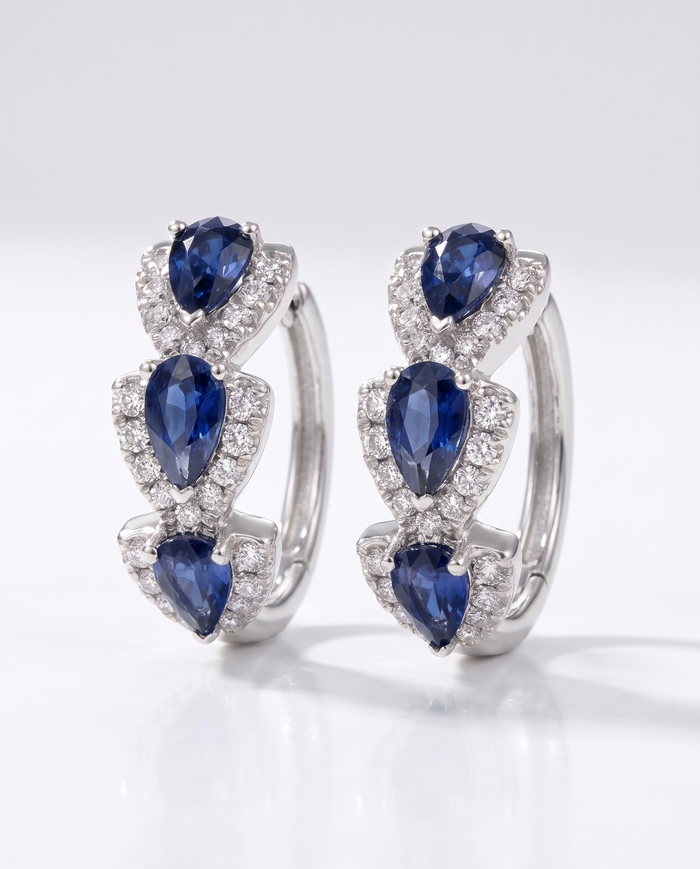 Sapphire Halo Hoop Earrings – Silver