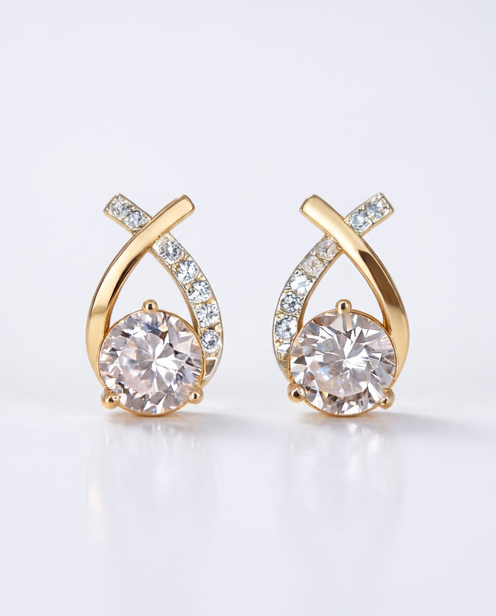 Gold Cross Stud Earrings with Zirconia
