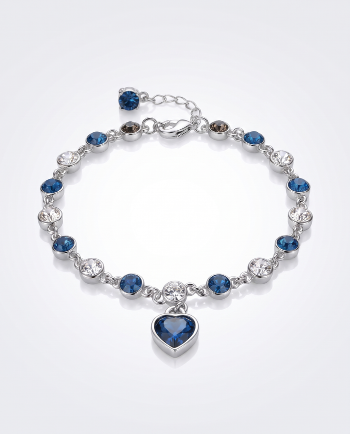 Sapphire Heart Chain Bracelet – Silver