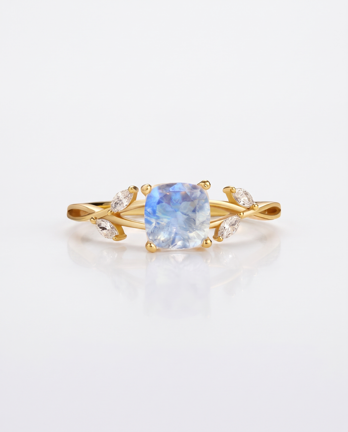 Moonstone Cushion Leaf Ring