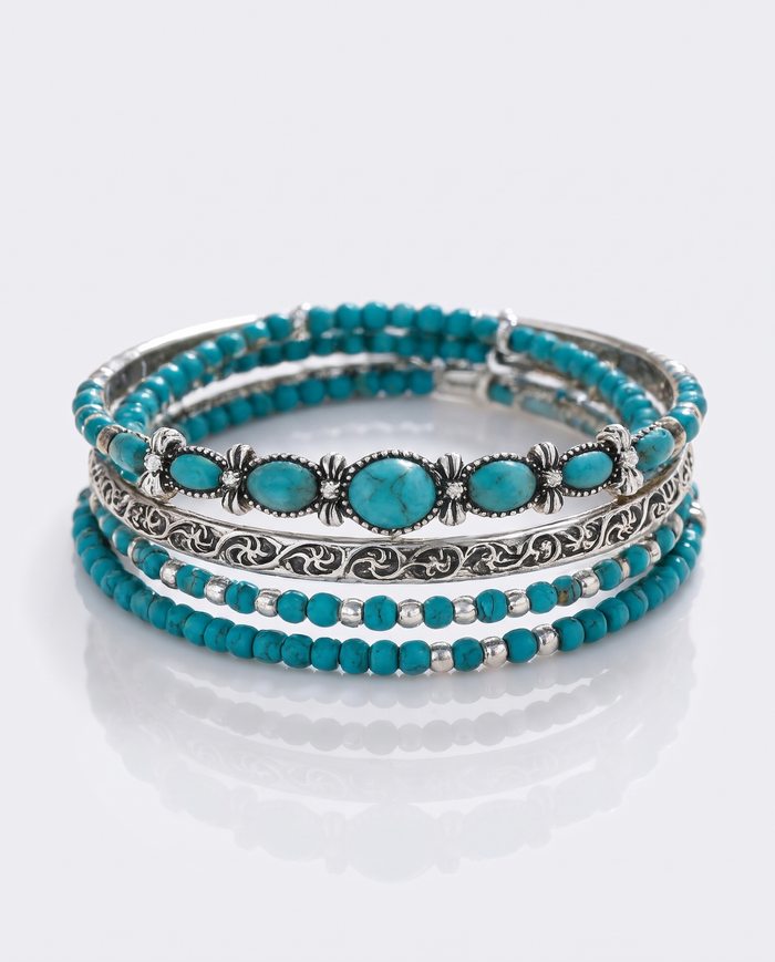 Bohemian Bracelet Set with Turquoise Beads