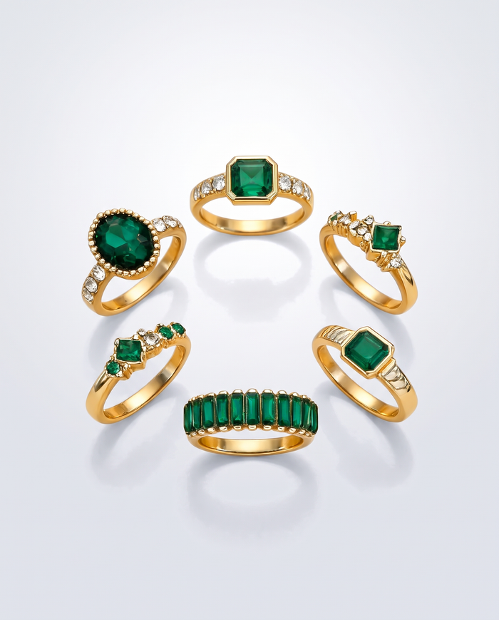 Zarina Exquisite Gold Ring Set with Emerald