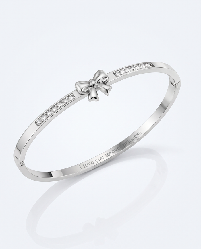 Chic Silver Crystal Bow Bangle Bracelet
