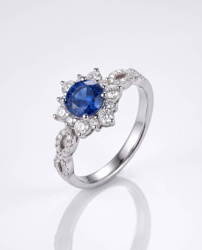Sapphire Crystal Flower Ring – White Gold