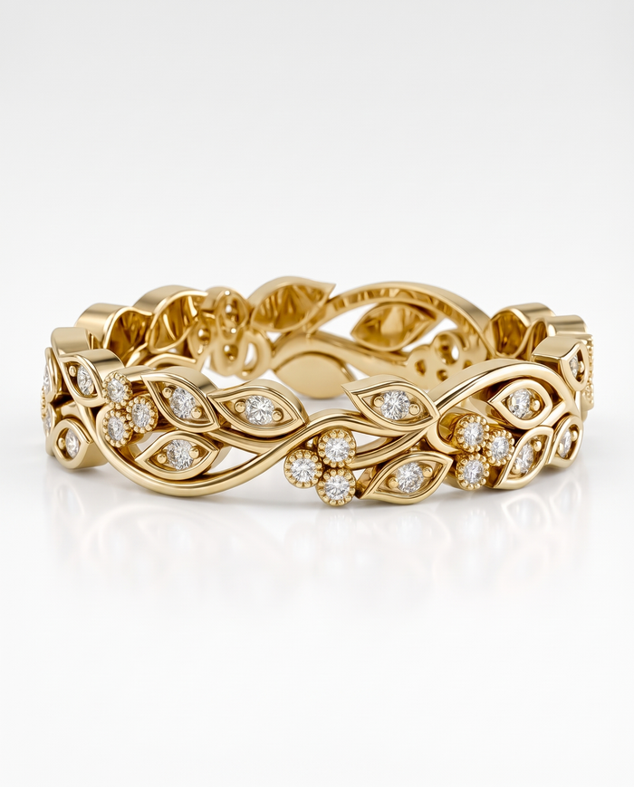 Marquise Leaf & Round Diamond Full Eternity Band