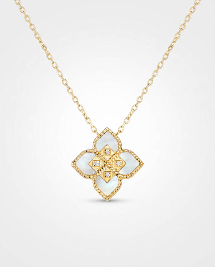 Mother Of Pearl Floral Diamond Necklace