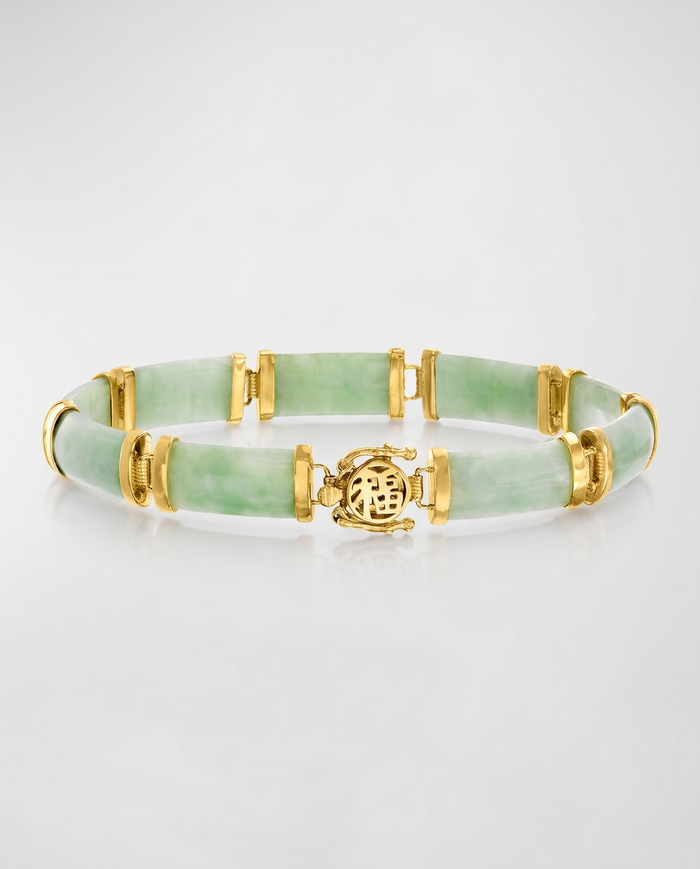 Green Jade "Good Fortune" Bracelet in 18kt Gold Over Sterling