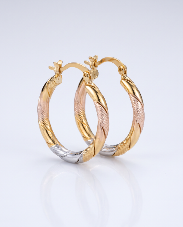 Vintage Round Hoop Silver and Rose Gold Earrings