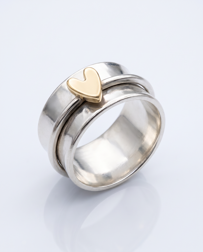 Gold Heart Silver Ring