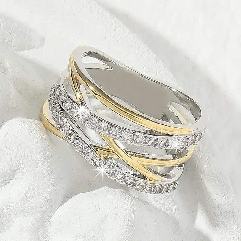 Radiance Zirconia Ring – Silver & Gold Mixed