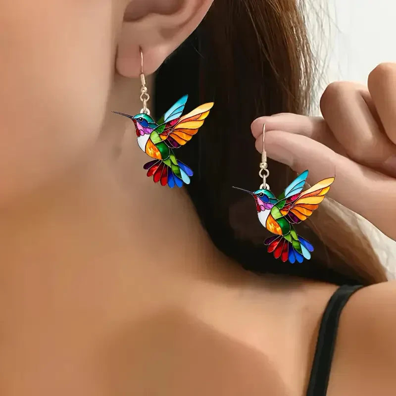 Colorful Hummingbird Earrings – White Gold