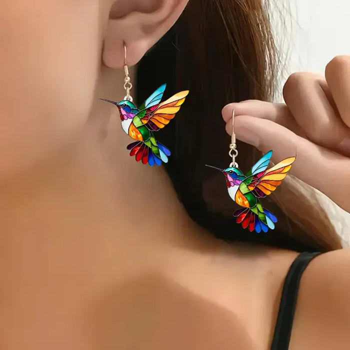 Colorful Hummingbird Earrings – White Gold