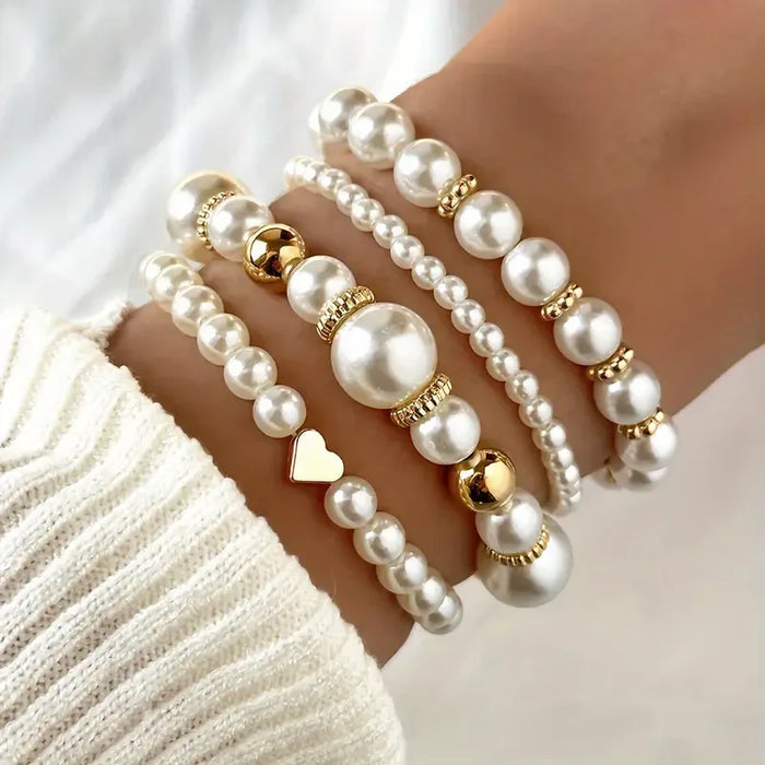 Exquisite Pearl Bracelet Set – Gold