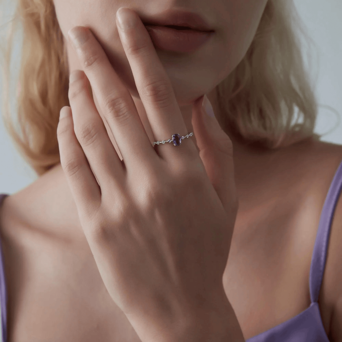Oval Amethyst Stacking Ring