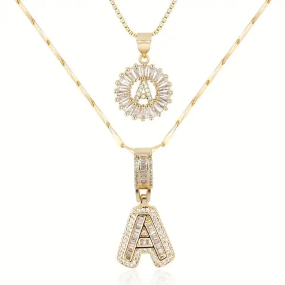 Pavé Initial Letter Necklace Set