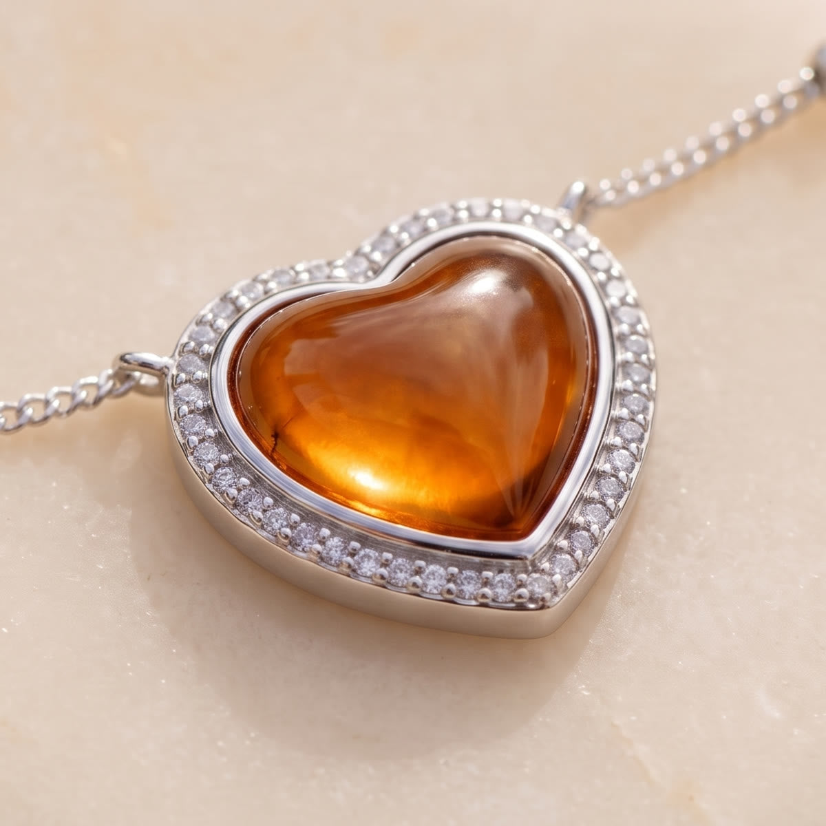 Mood heart pendant glowing amber